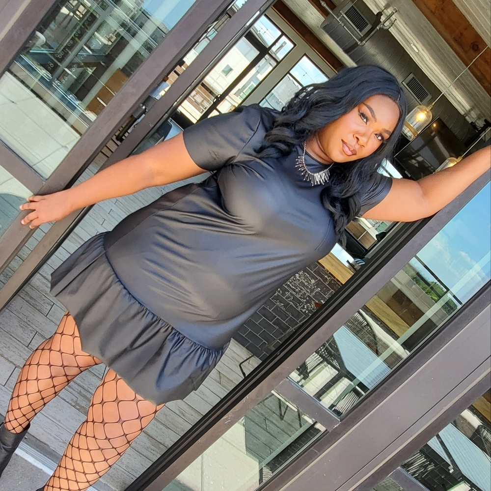 Plus Size Leather Ruffle Dress - Picture 2 of 5